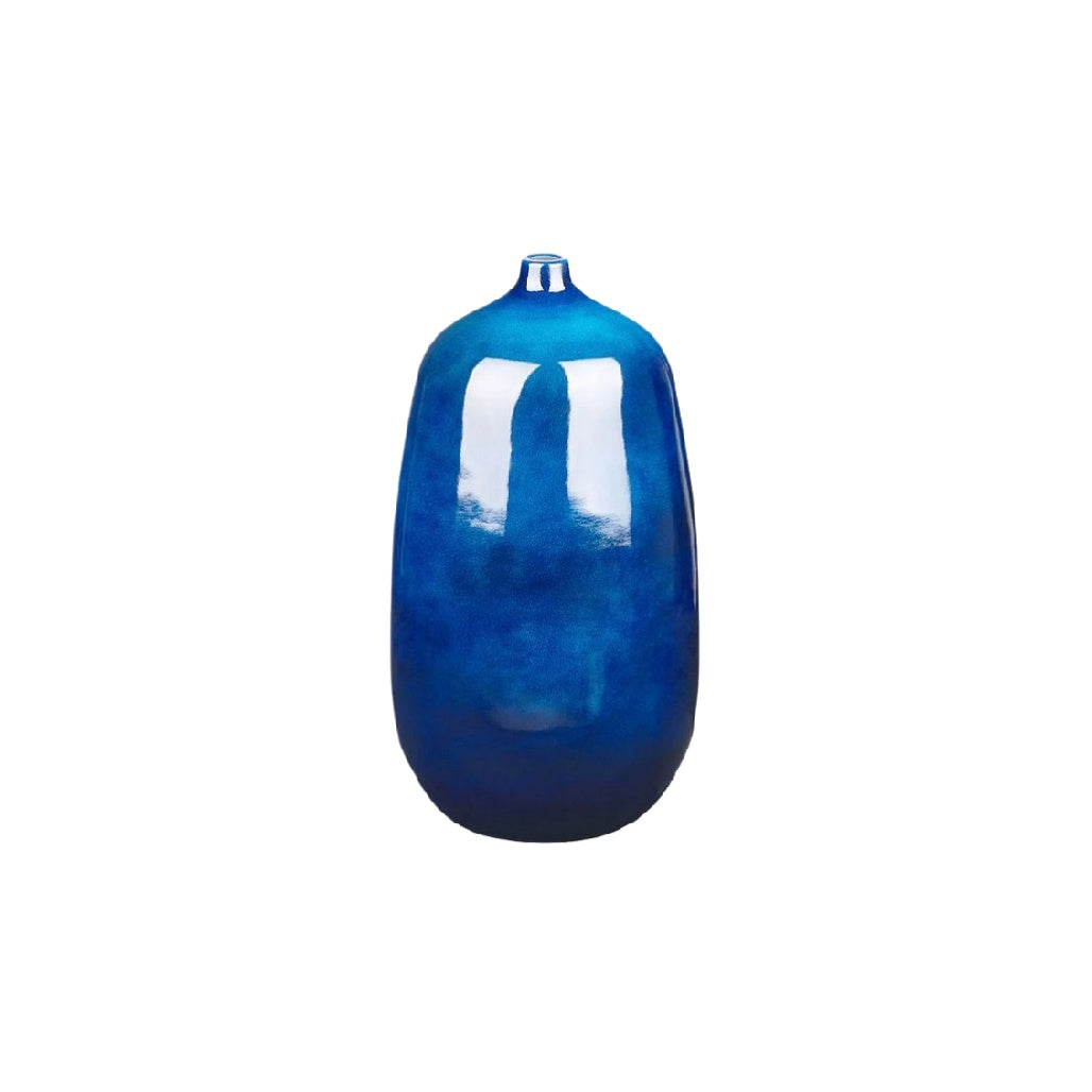 Ceramic Blue Decorative Vase - Modern Home Accent, Glossy Finish, Unique Shape