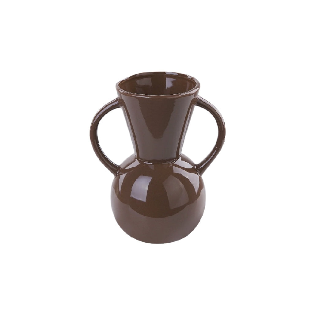 Elegant Brown Ceramic Vase with Dual Handles**
