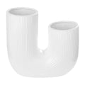 Modern White Double Chamber Ribbed Ceramic Vase