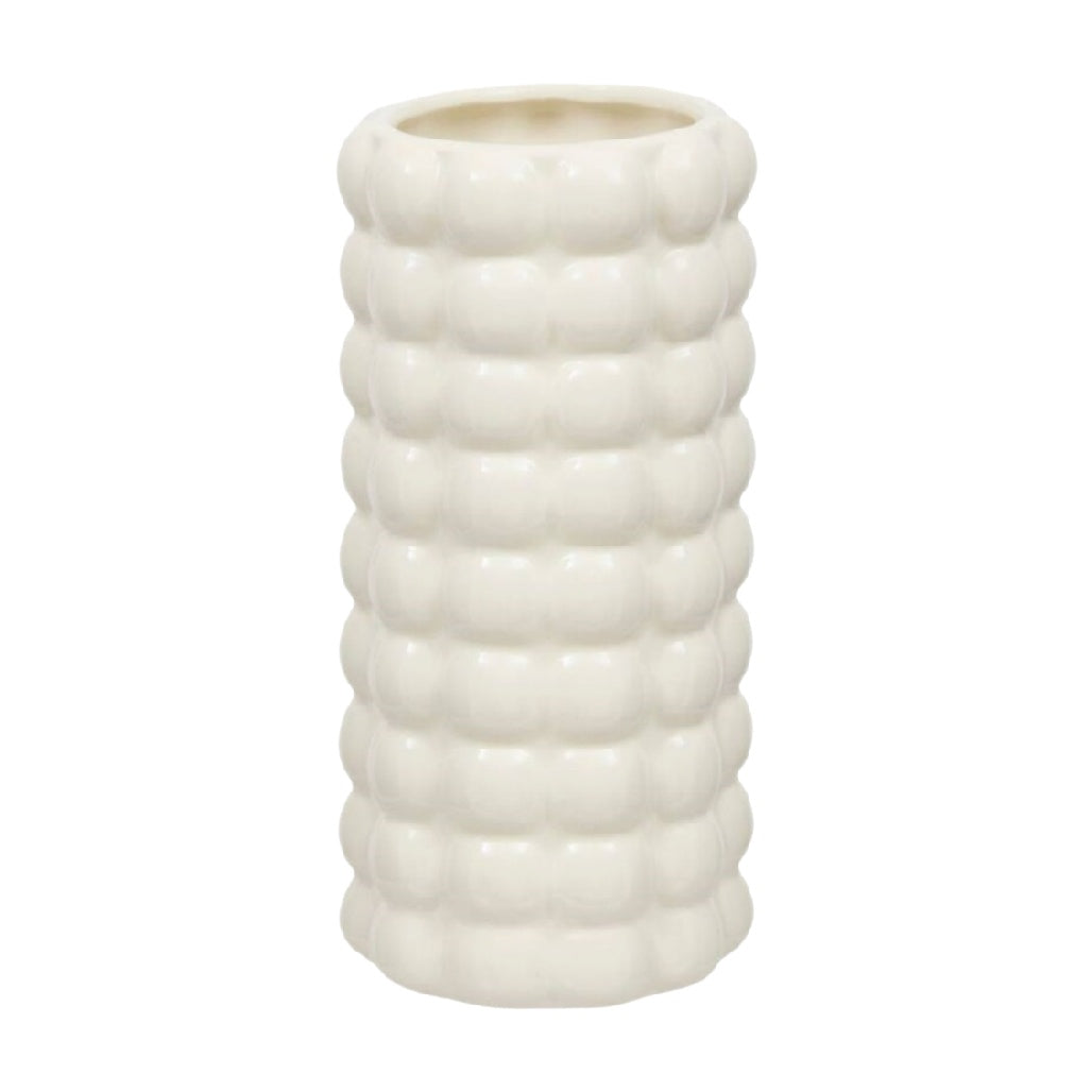 Modern White Ceramic Textured Vase - Contemporary Home Decor