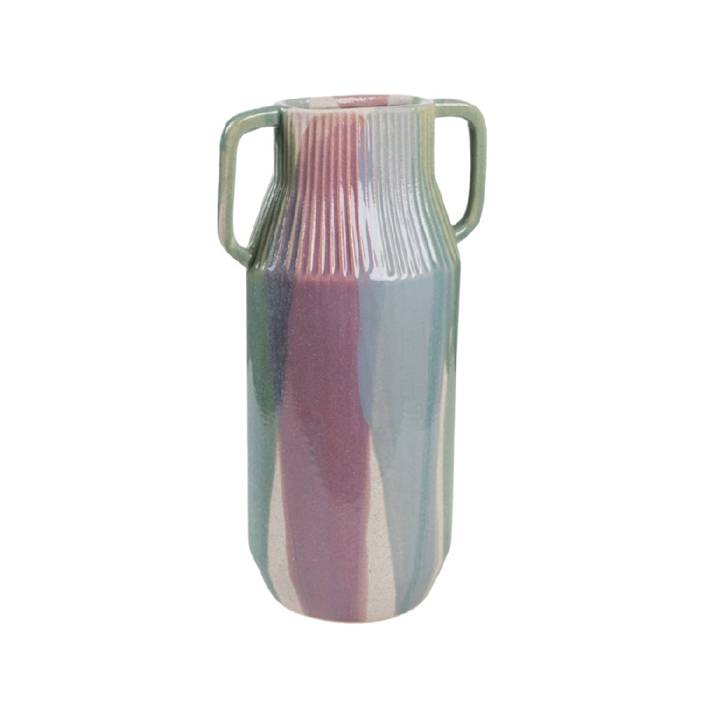 Modern Multicolored Ceramic Vase with Handles