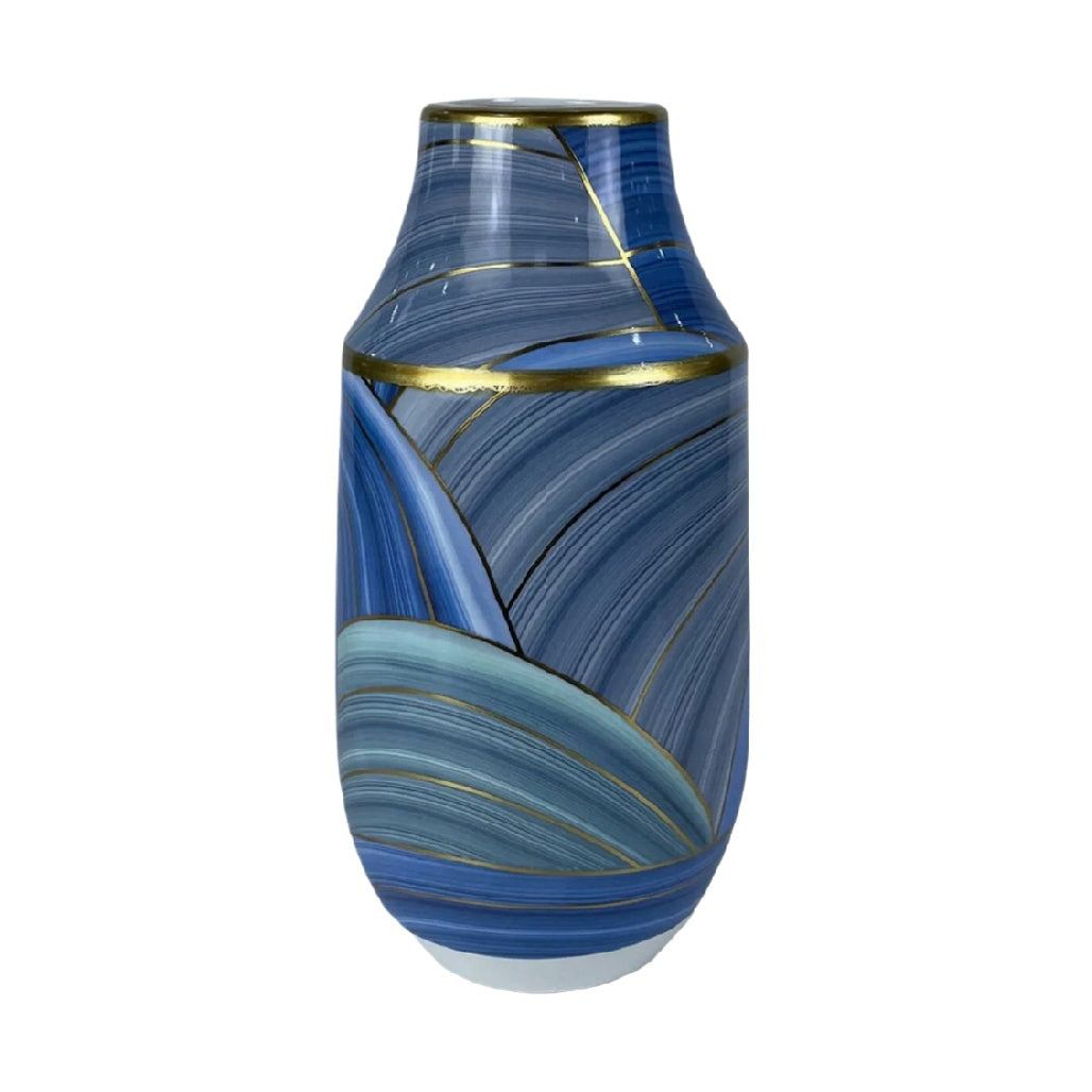 Elegant Blue and Gold Decorative Ceramic Vase**