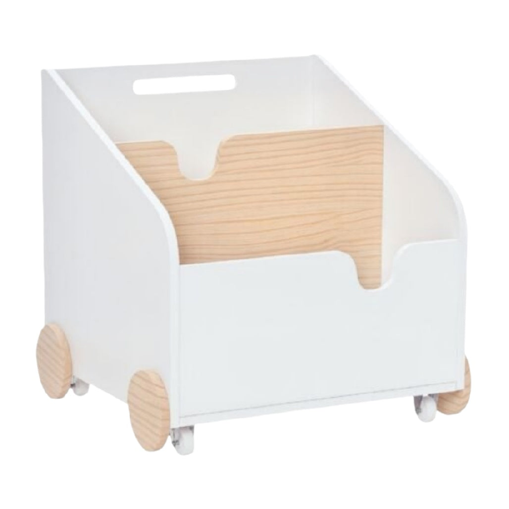 Modern Wooden Rolling Storage Bin with Handles - Dual Compartment White Organizer