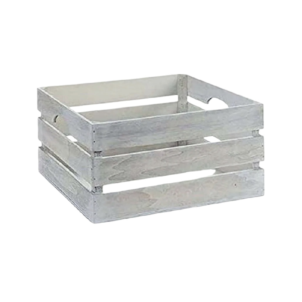 Wooden Storage Crate - Rustic Whitewashed Design, Versatile Organizing Solution